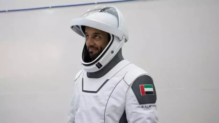 An Emirati astronaut wears a new spacesuit